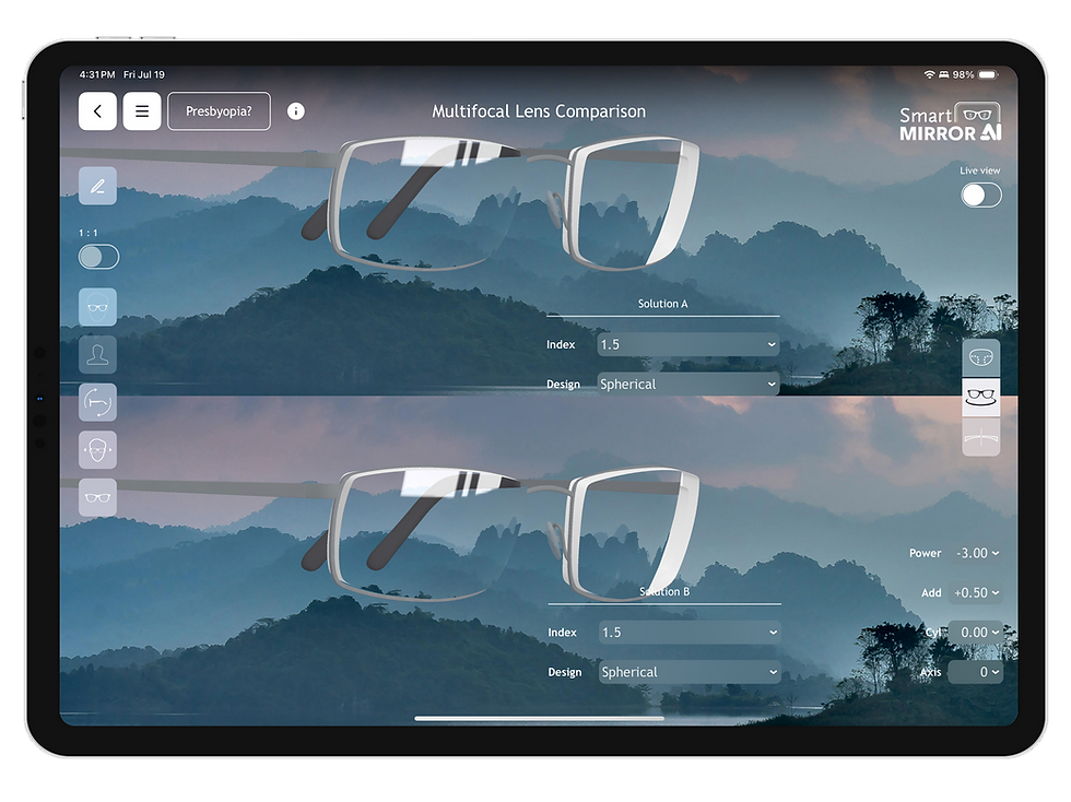 Espejo inteligente con IA - Simulaciones de lentes
